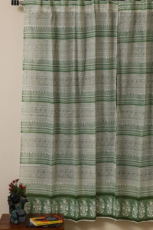 Floral Mosaic Handblock Printed Voile Cotton Curtain