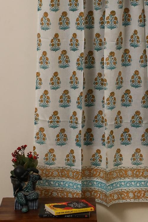 Flowering Day Handblock Printed Voile Cotton Curtain