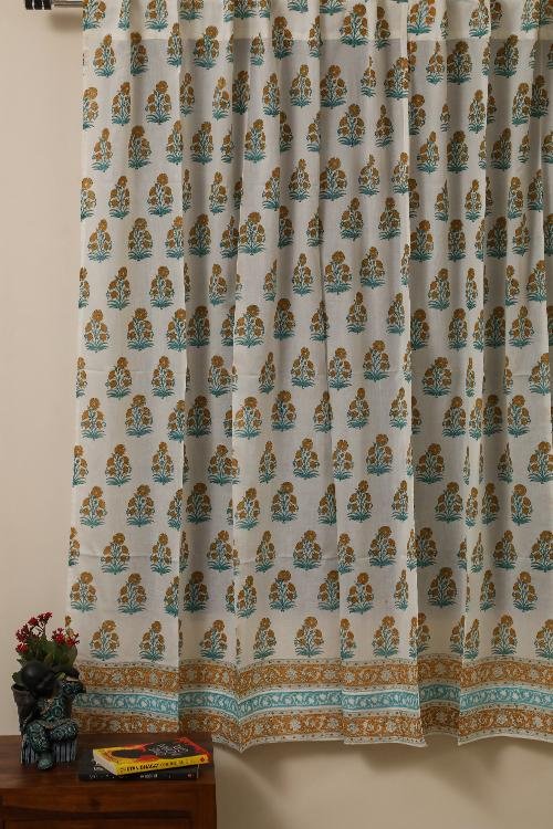 Flowering Day Handblock Printed Voile Cotton Curtain