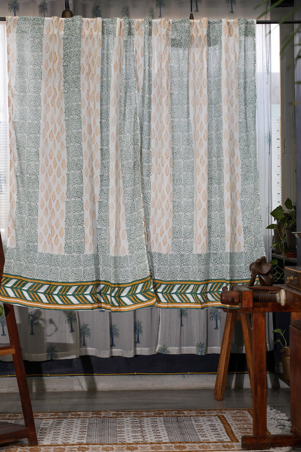 Garden Beauty Handblock Printed Cotton Window Curtain