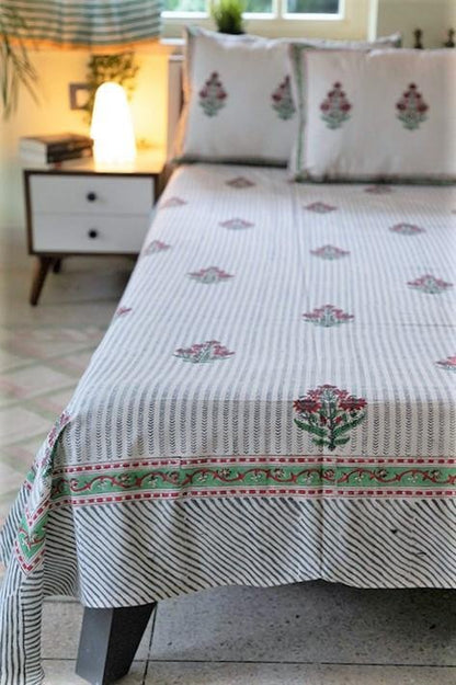 Garden Climbers Handblock Printed Cotton Bedsheet