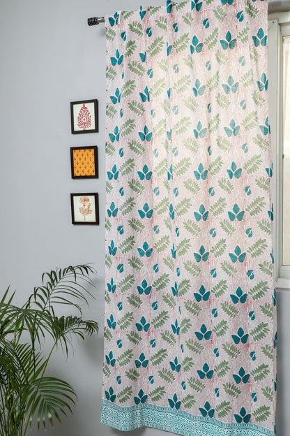 Glow of Garden Handblock Printed Cotton Door Curtain