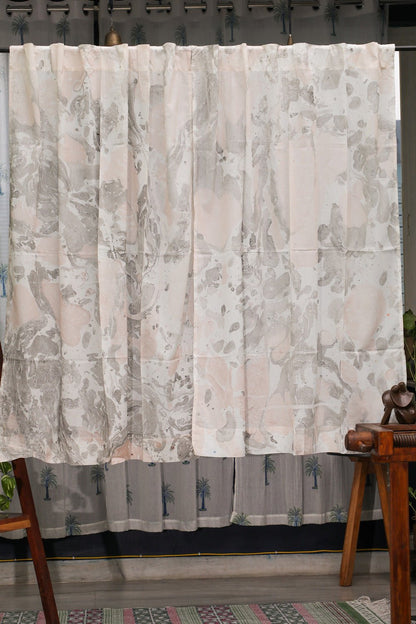 Gray Fantasy Handmarble Printed Cotton Window Curtain