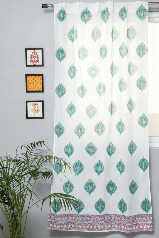 Green Palm Handblock Printed Cotton Door Curtain