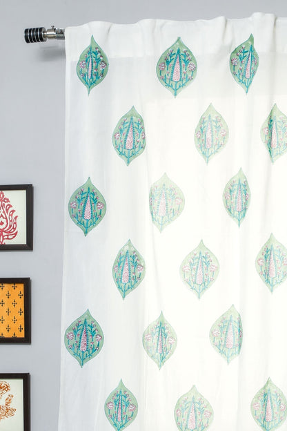 Green Palm Handblock Printed Cotton Door Curtain