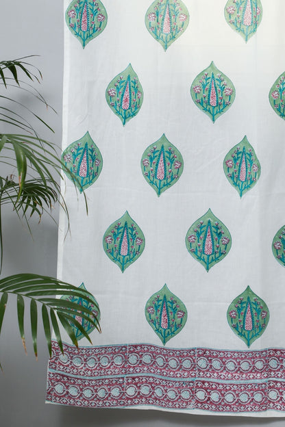 Green Palm Handblock Printed Cotton Door Curtain