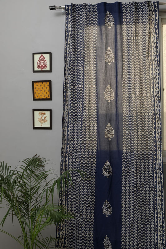 Hydrangea Handblock Printed Cotton Door Curtain