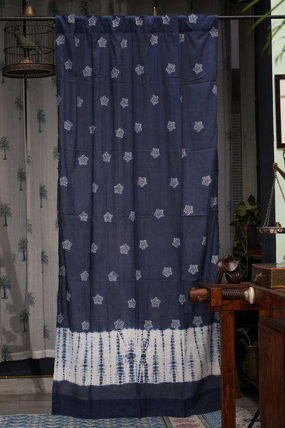 Indigo Stargazing Handblock Printed Cotton Door Curtain