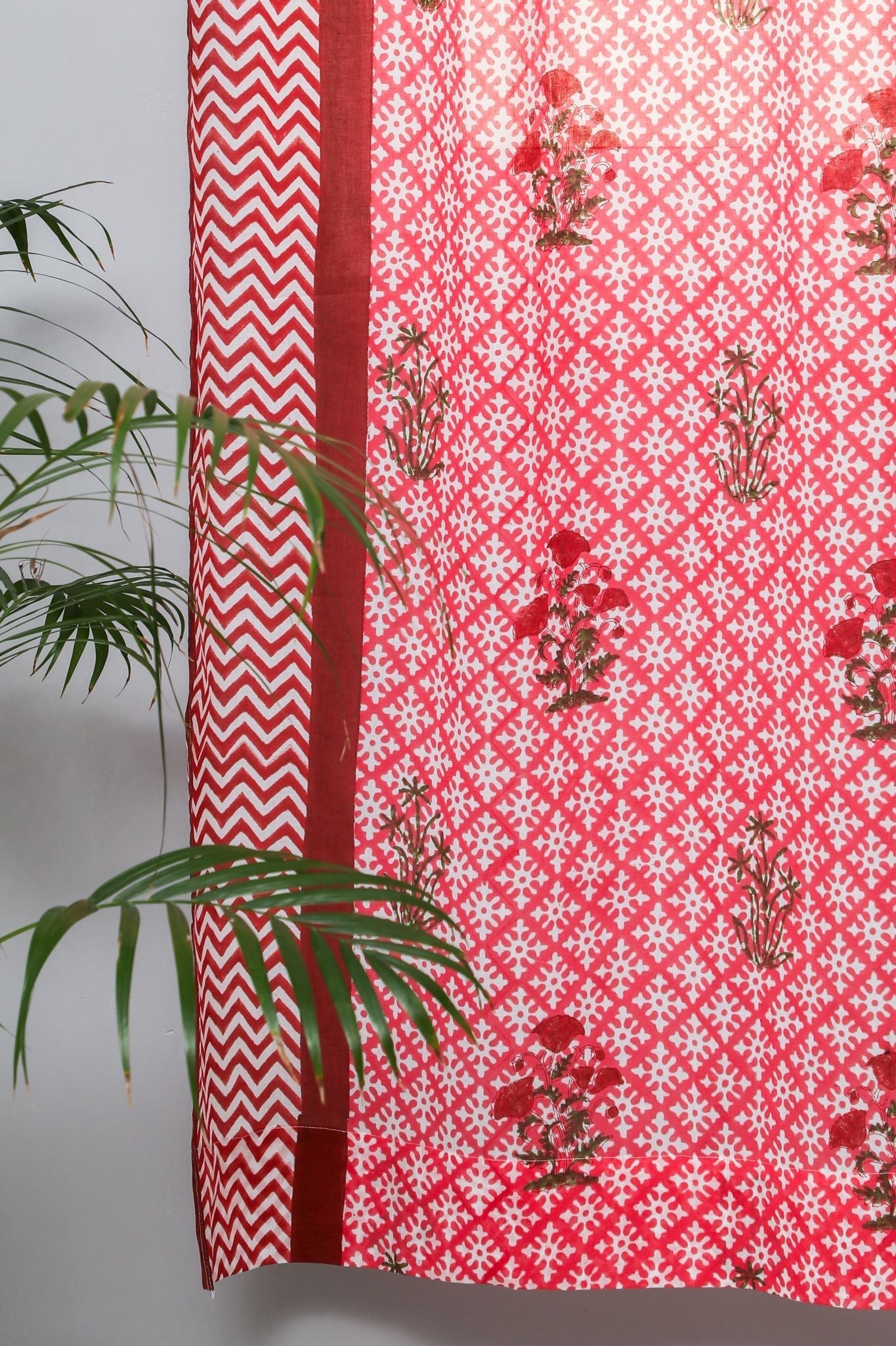 Jade Rose Handblock Printed Cotton Door Curtain