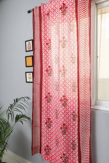 Jade Rose Handblock Printed Cotton Door Curtain