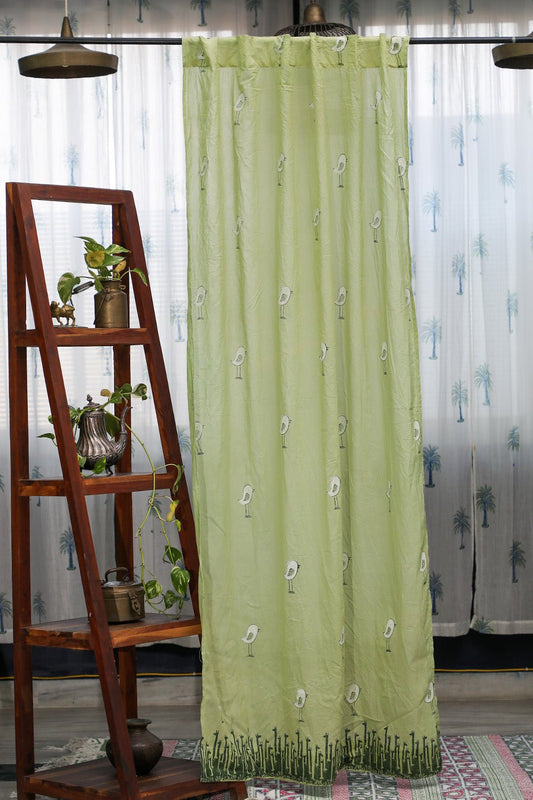 Jungle Tale- Pastel Green Handblock Printed Cotton Door Curtain