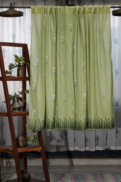 Jungle Tale- Pastel Green Handblock Printed Cotton Window Curtain