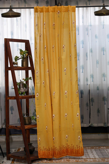 Jungle Tale- Pastel Yellow Handblock Printed Cotton Door Curtain