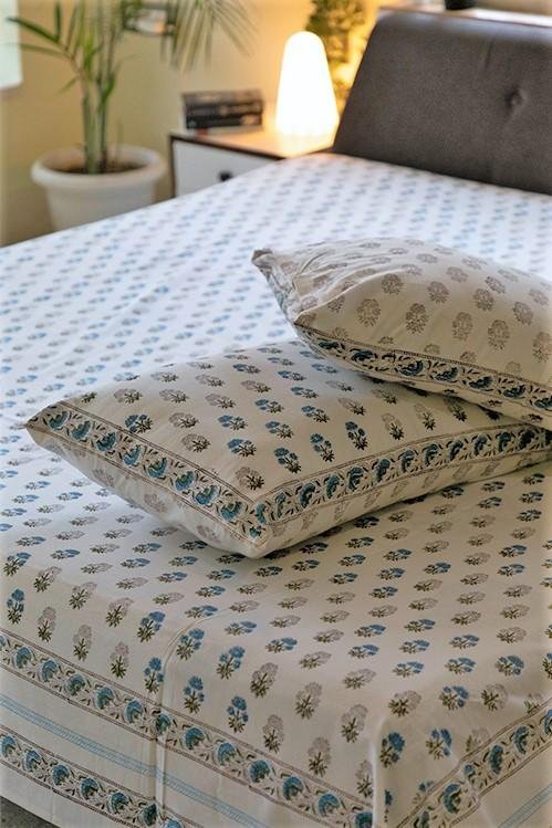 Meaningful Minimal Handblock Printed Cotton Bedsheet