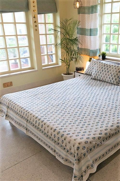 Meaningful Minimal Handblock Printed Cotton Bedsheet