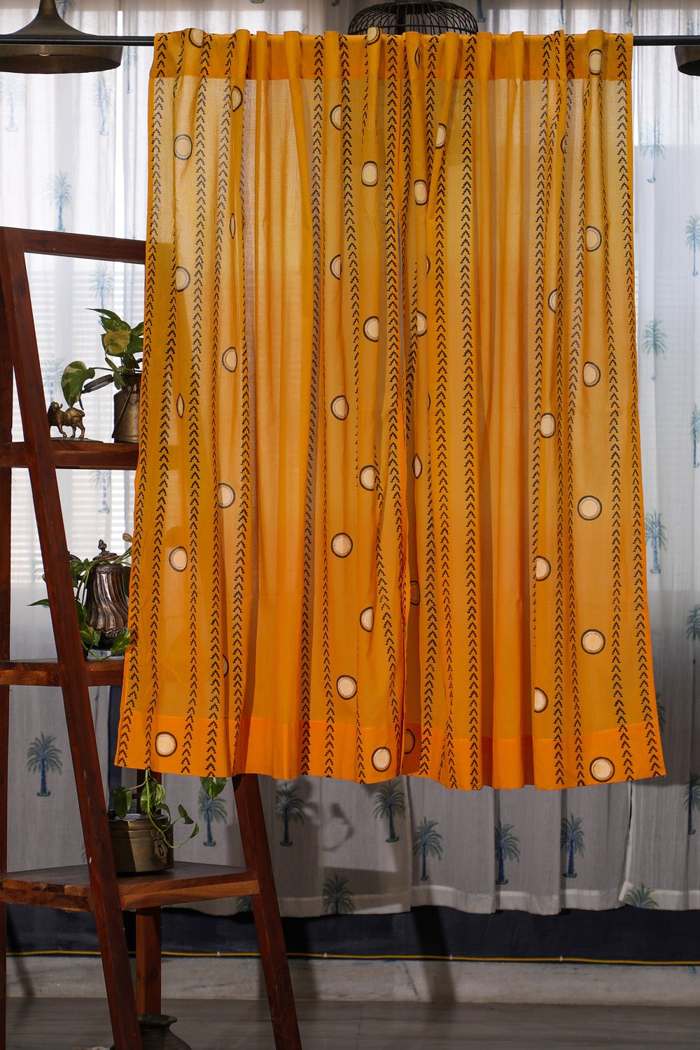 Rising Ferns Handblock Printed Cotton Window Curtain