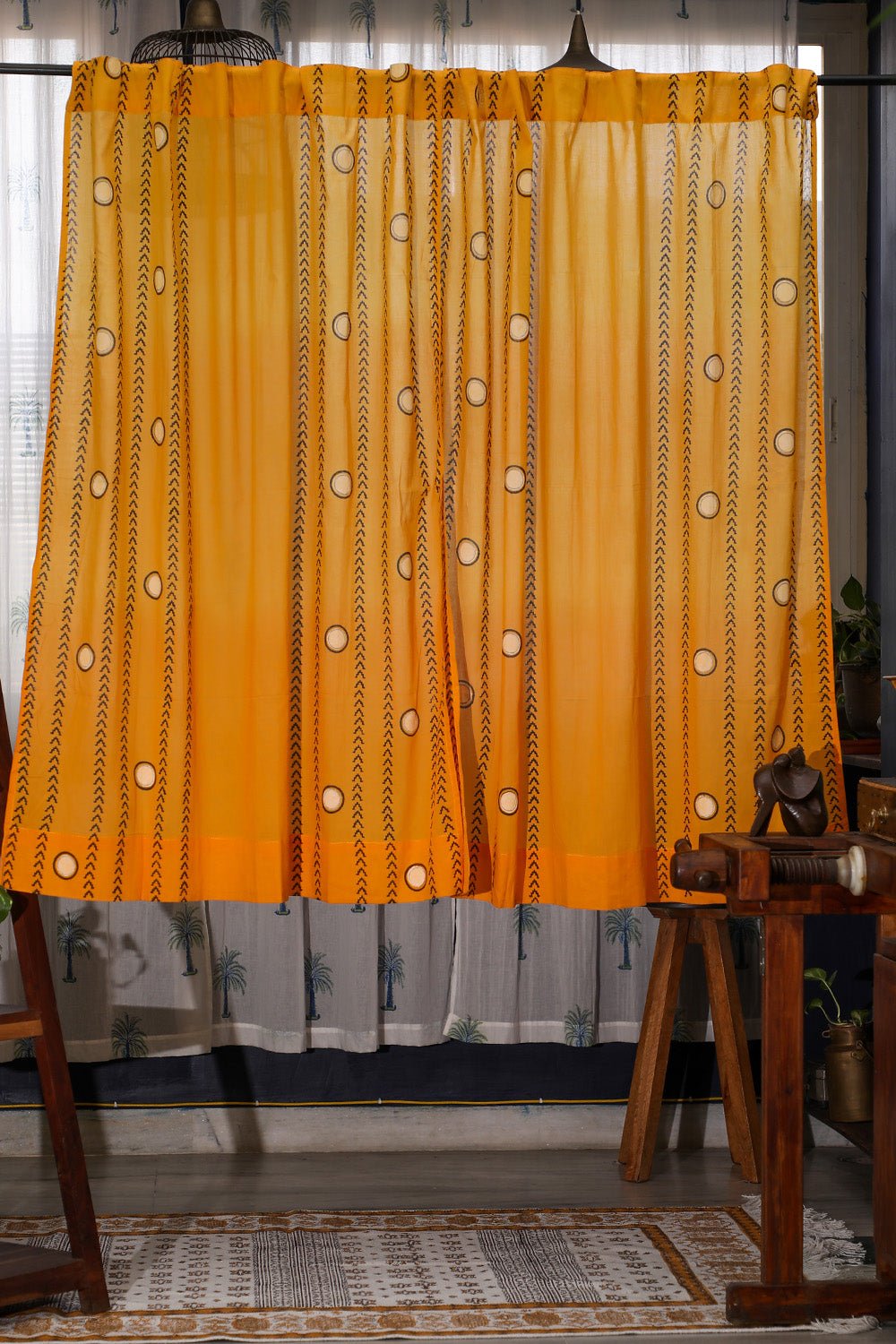 Pastel Polka Handblock Printed Cotton Window Curtain