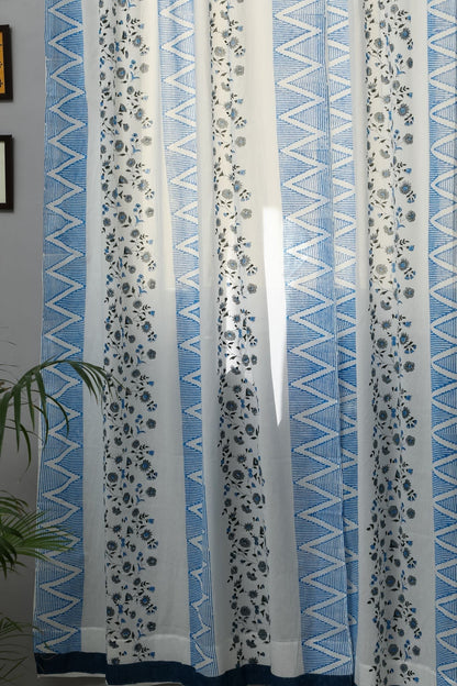 Philippine Blue Handblock Printed Cotton Door Curtain