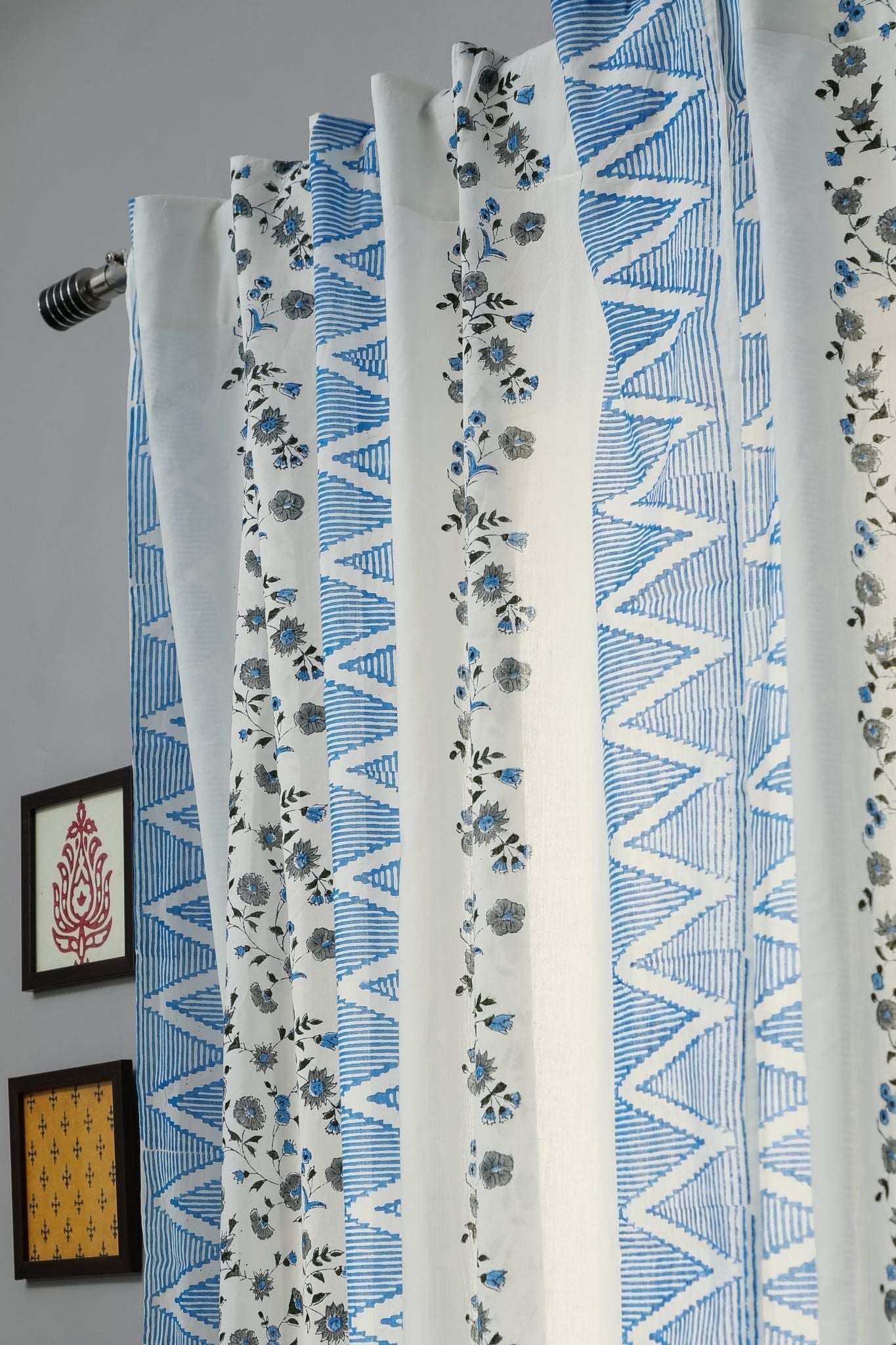 Philippine Blue Handblock Printed Cotton Door Curtain