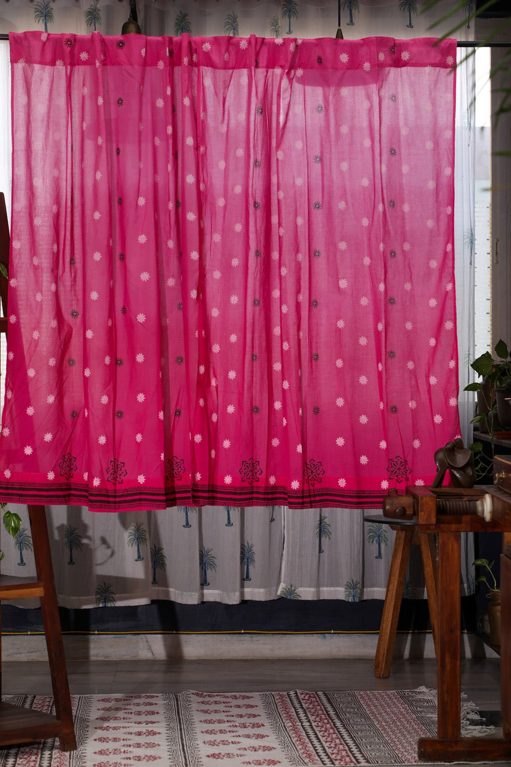 Pink Glow Handblock Printed Cotton Window Curtain