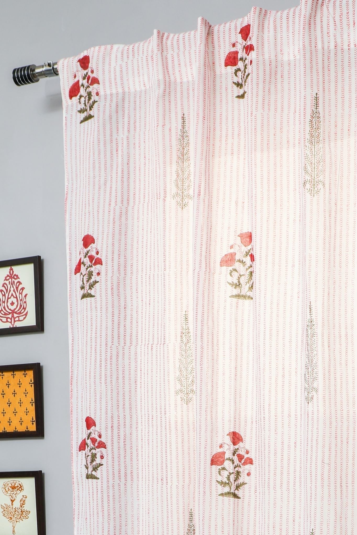 Red Retreat Handblock Printed Cotton Door Curtain