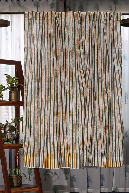 Rising Ferns Handblock Printed Cotton Window Curtain