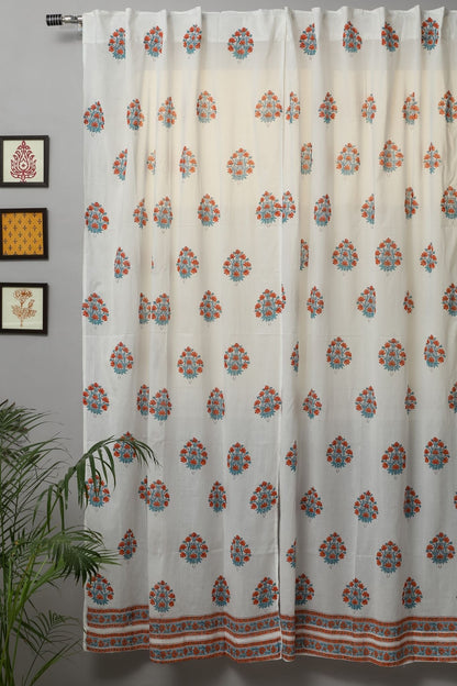 Saffron Daisy Handblock Printed Cotton Door Curtain