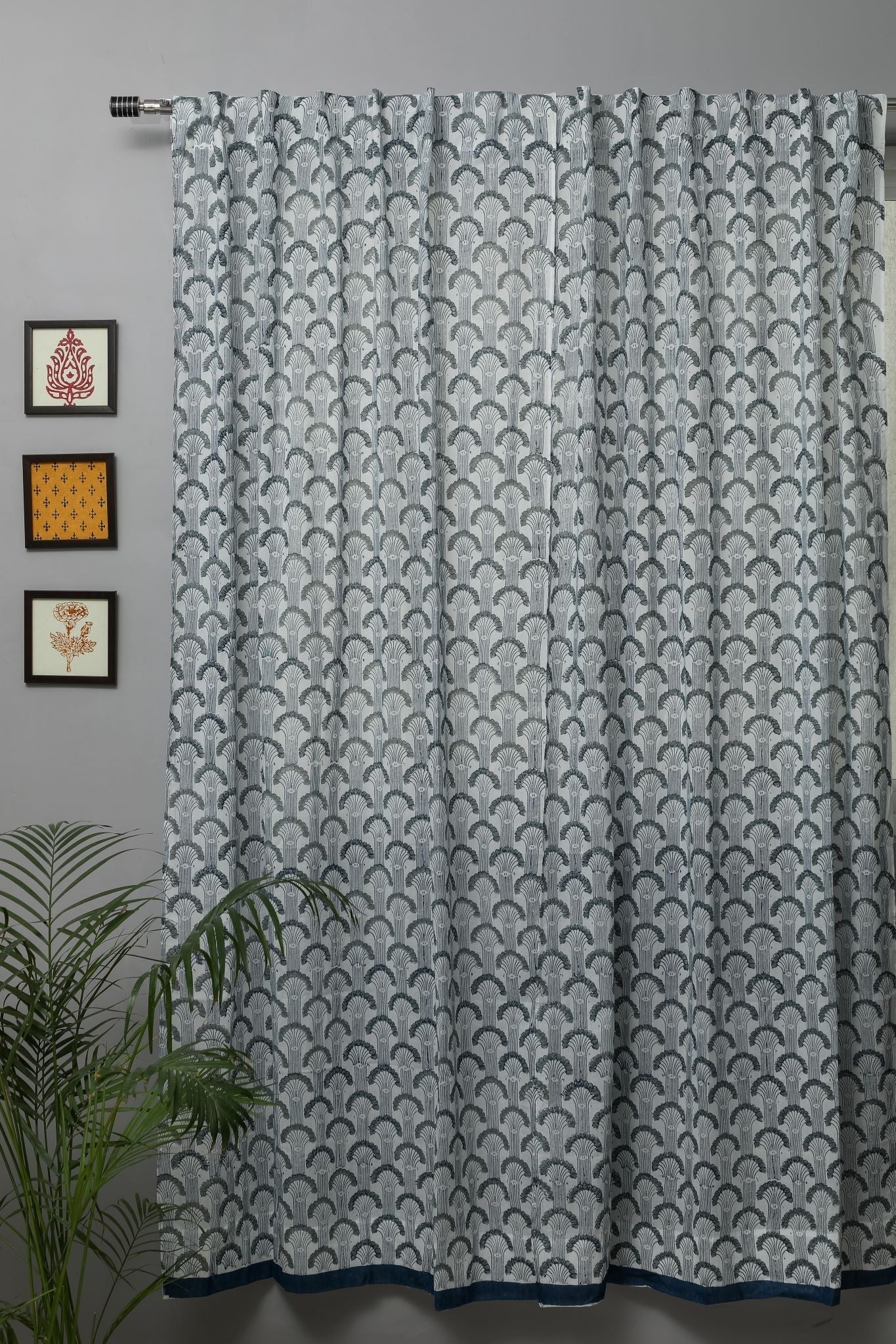 Sargasso Blue Handblock Printed Cotton Door Curtain