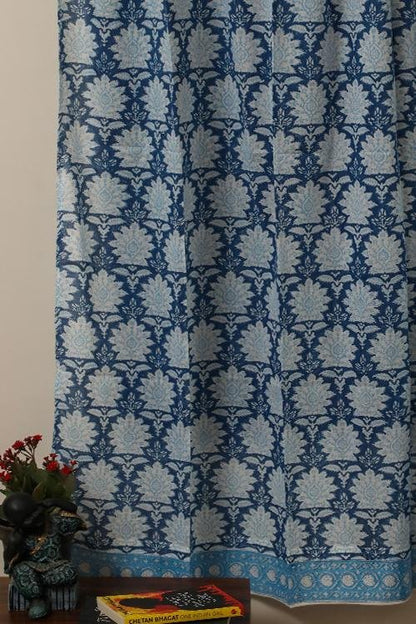 Sky Blossom Handblock Printed Voile Cotton Curtain