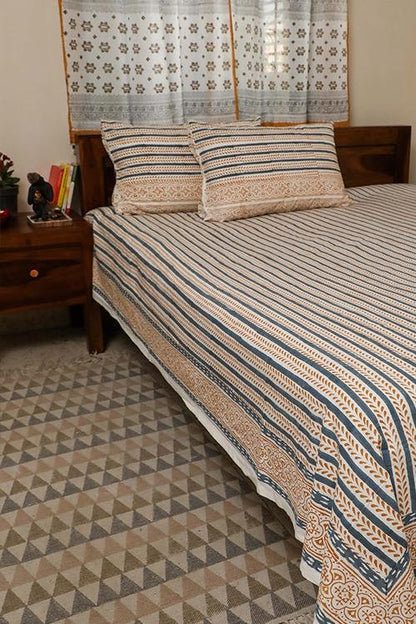 Spring Creepers Handblock Printed Cotton Bedsheet