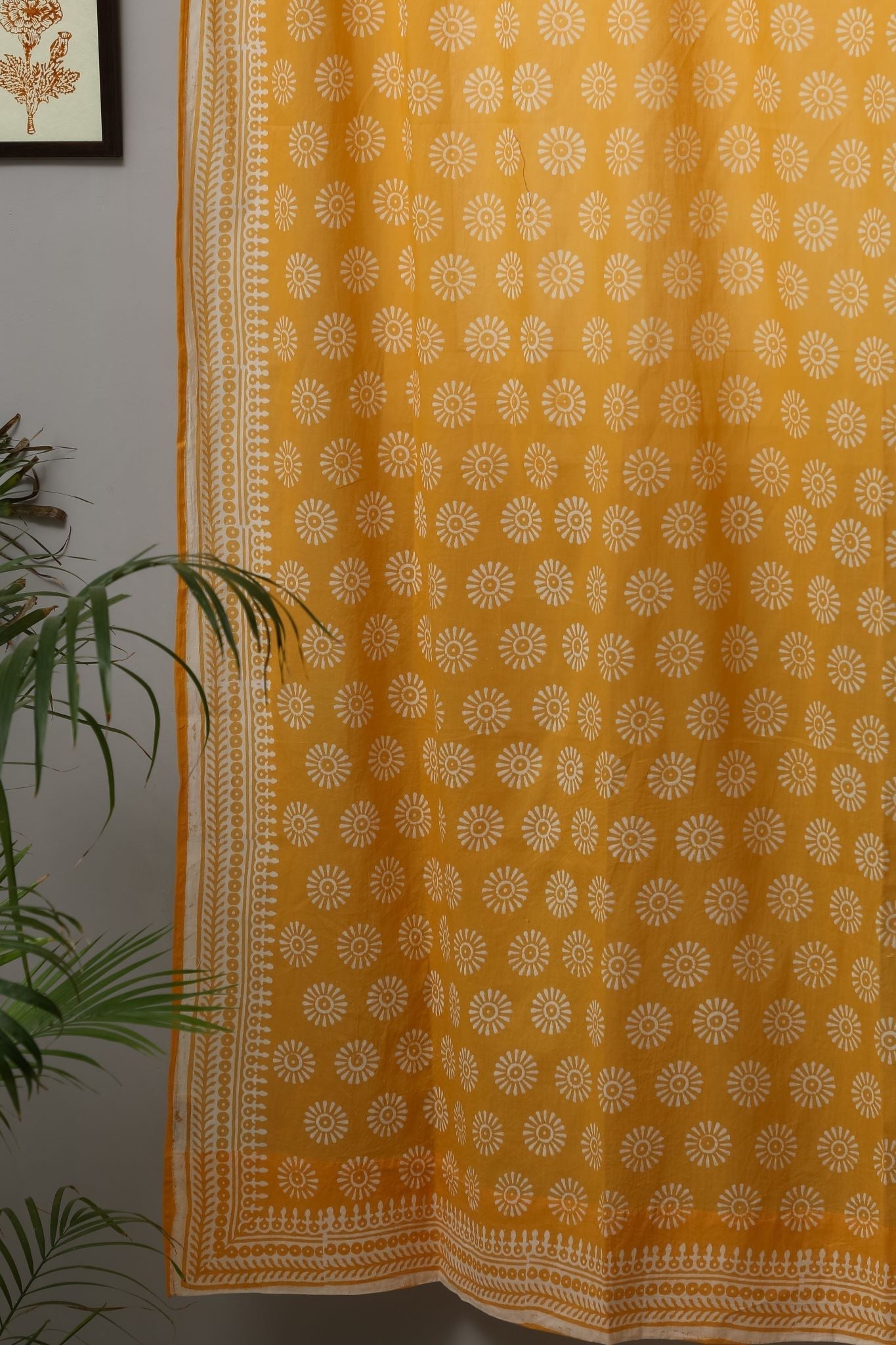 Sunflower Handblock Printed Cotton Door Curtain