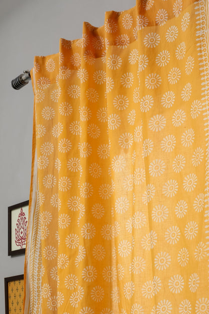 Sunflower Handblock Printed Cotton Window Curtain