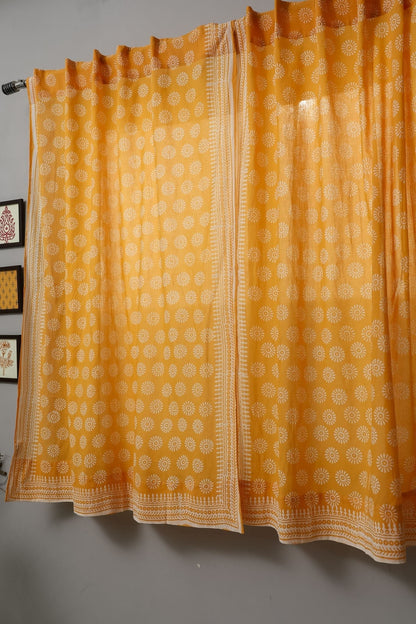 Sunflower Handblock Printed Cotton Window Curtain