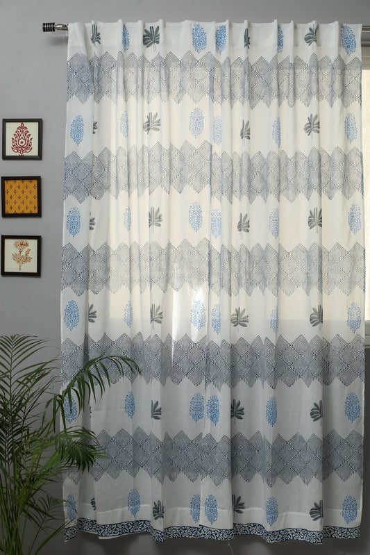 Weddell Blue Handblock Printed Cotton Door Curtain