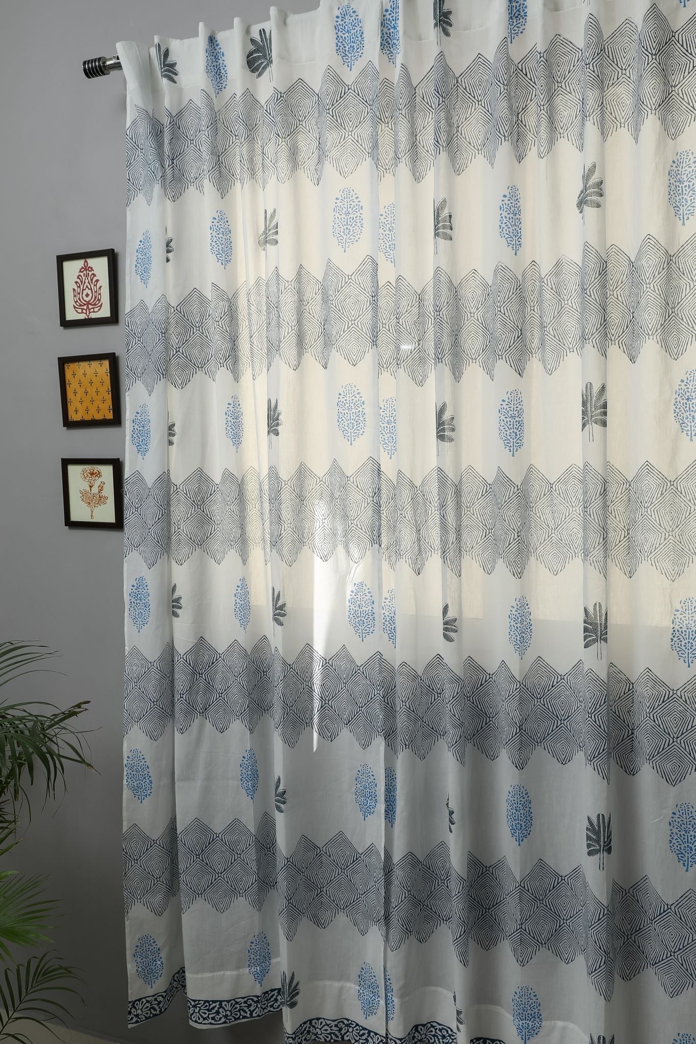 Weddell Blue Handblock Printed Cotton Door Curtain