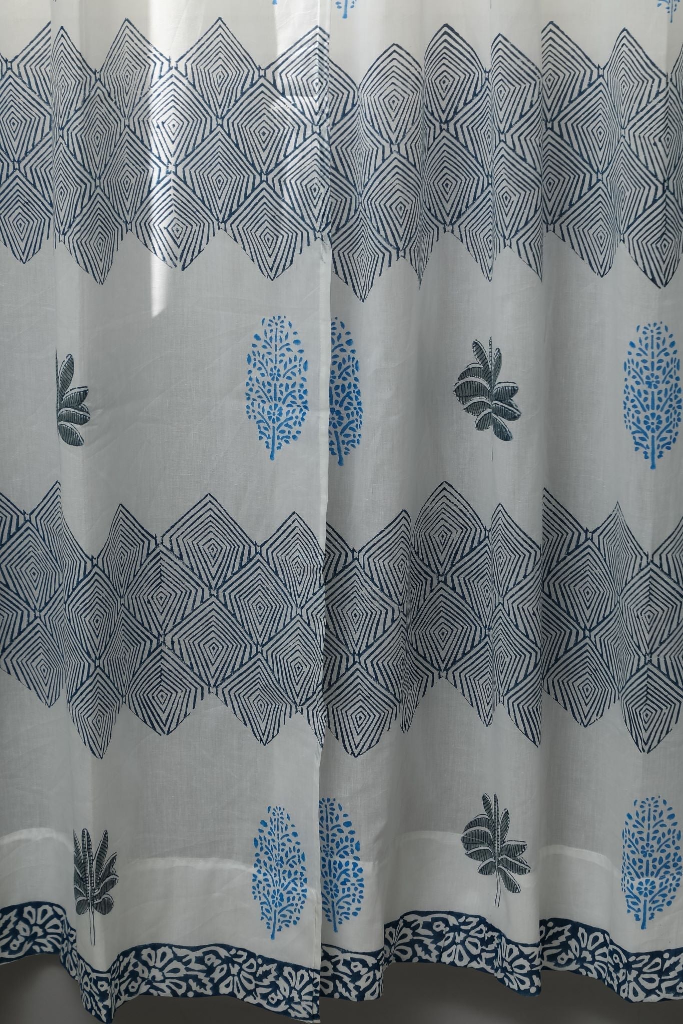 Weddell Blue Handblock Printed Cotton Door Curtain