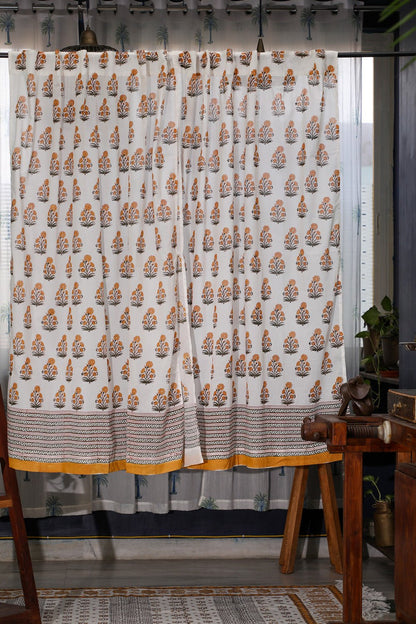 Daisy Handblock Printed Cotton Window Curtain