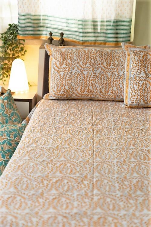 Yellow Delight' Handblock Printed Cotton Bedsheet