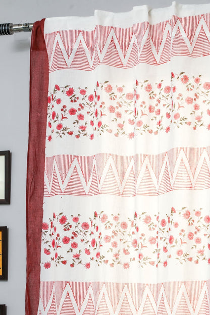 Zig Zag Ruby Handblock Printed Cotton Door Curtain