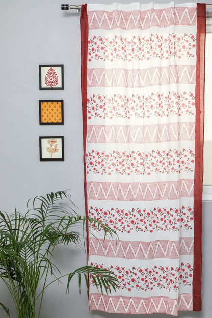 Zig Zag Ruby Handblock Printed Cotton Door Curtain