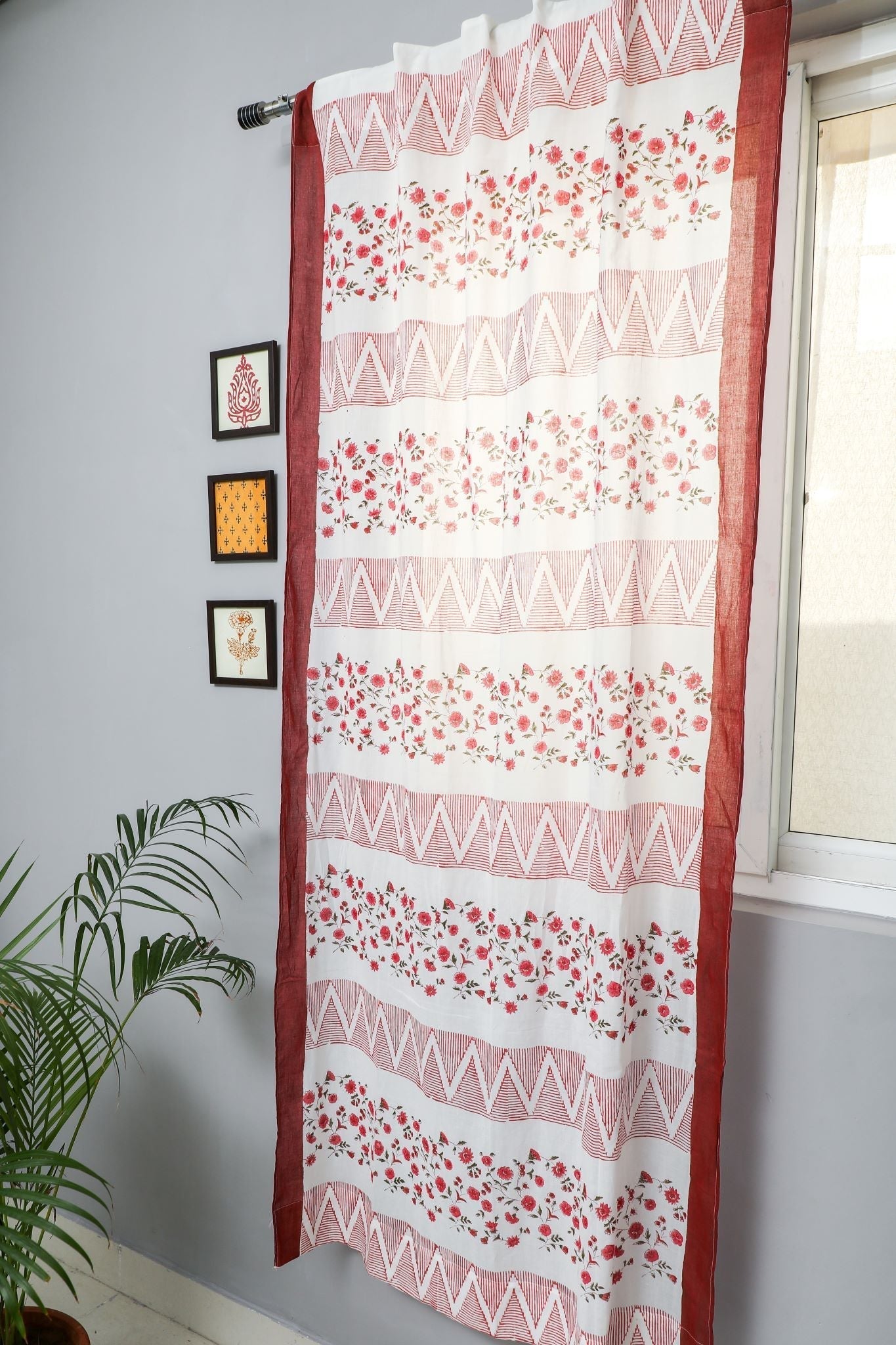 Zig Zag Ruby Handblock Printed Cotton Door Curtain