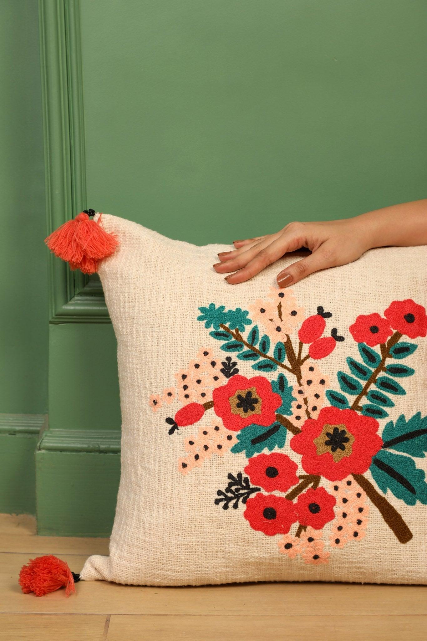 Spring Cushion Cover- Hand Embroidered