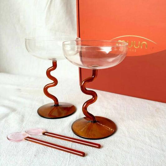 Swirl Gift Box - Two Swirl Cocktail Glasses + Two Stirring Spoons (unpacked)