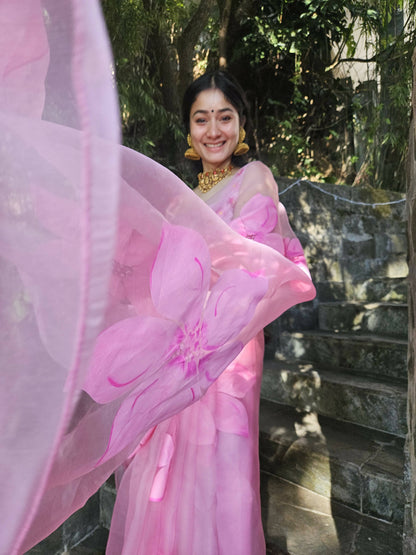 Jasmine Hand Painted Pink Saree