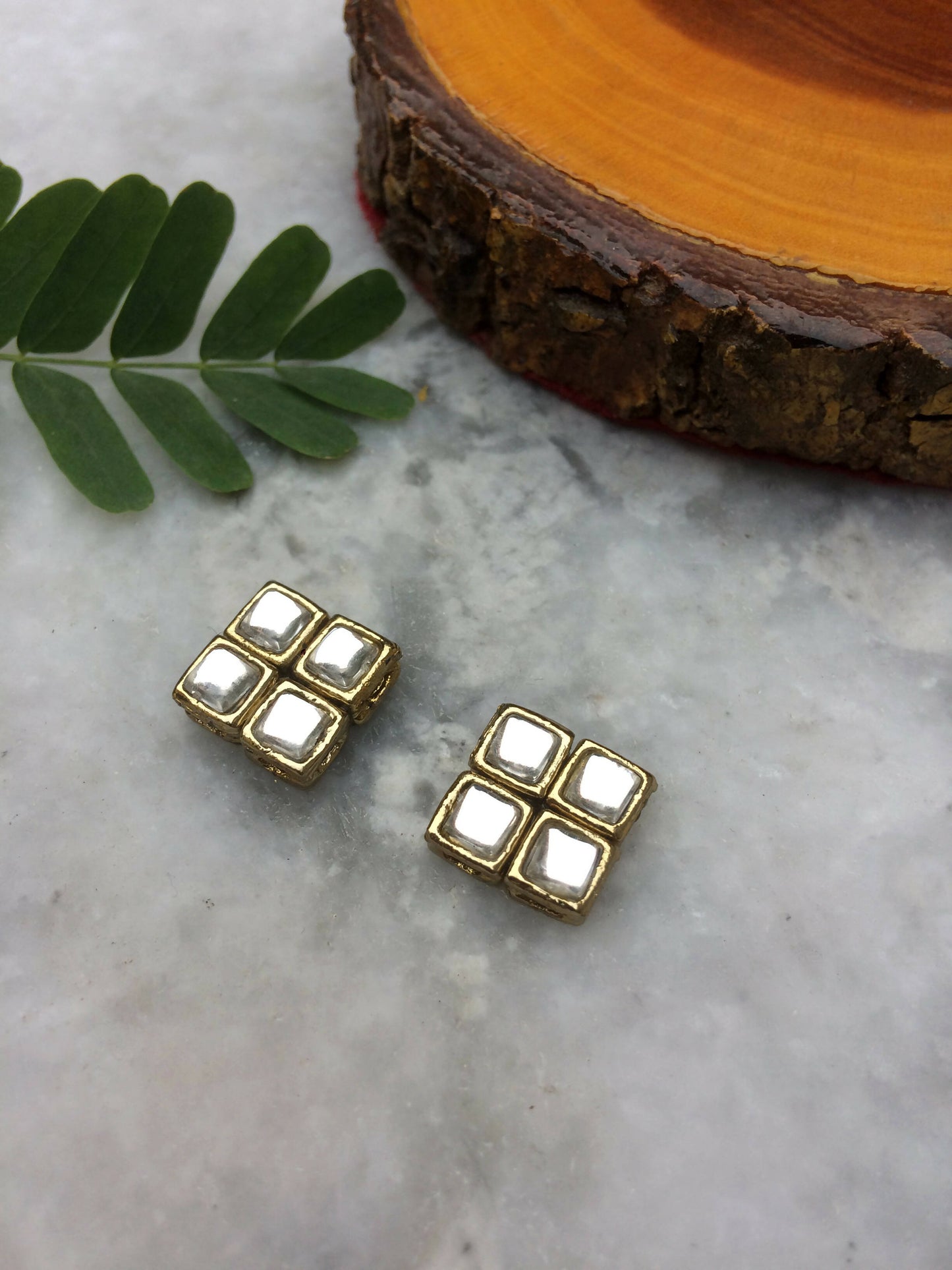 Square Kundan Stud Earrings