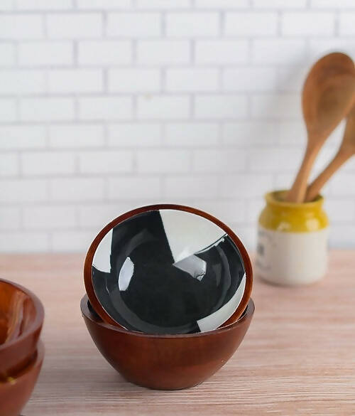 Serving Bowl Wooden Black Brush