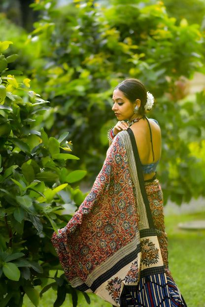 Rosy Affair- Hand Block Print Mulmul Cotton Saree
