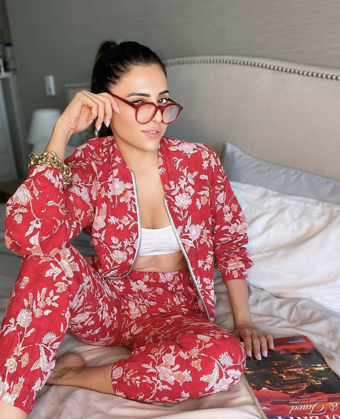 Red Floral Print Athleisure Set