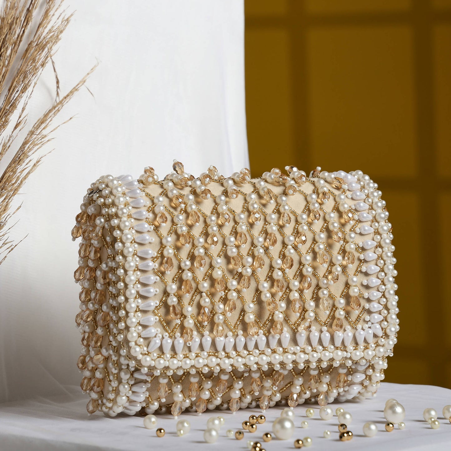 Pearlescent Golden Flap Bag: Timeless Glamour