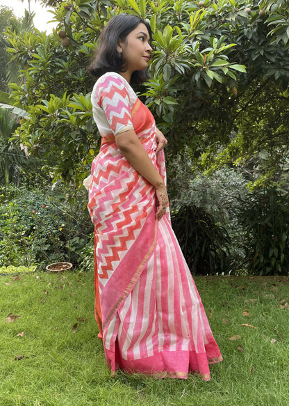 Sheem Pink Hand Printed Saree